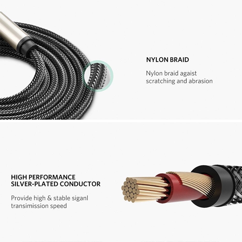 CABLE DE AUDIO MONO TS 6.35MM 3 METROS UGREEN TRENZADO 10639 SANTOFA ELECTRONICS S2166 - 7