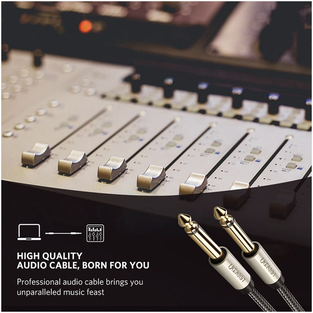 CABLE DE AUDIO MONO TS 6.35MM 3 METROS UGREEN TRENZADO 10639 SANTOFA ELECTRONICS S2166 - 9