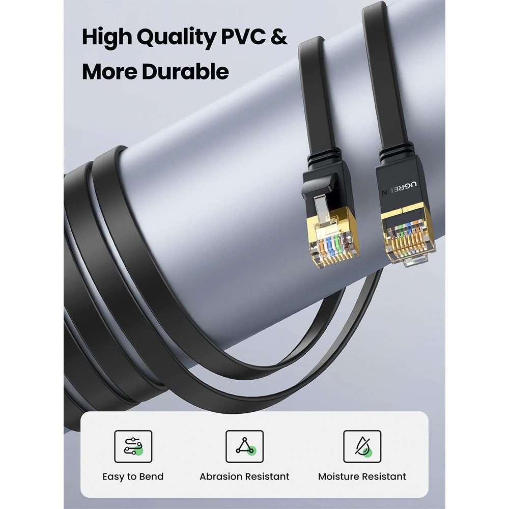 CABLE DE RED ETHERNET CAT 7 RJ45 PLANO BLINDADO UGREEN 1 METRO NEGRO 11260 SANTOFA ELECTRONICS S2167 - 8