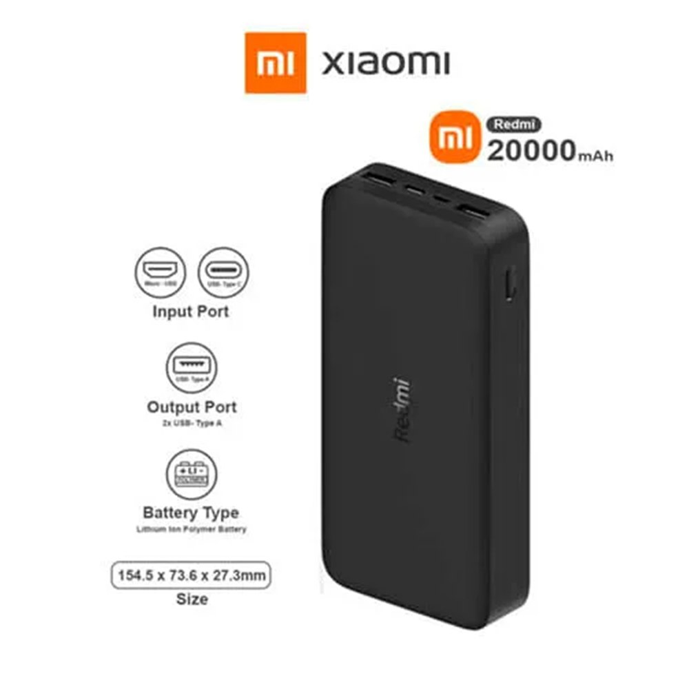 CARGADOR BATERÍA PORTÁTIL POWER BANK XIAOMI REDMI 20000 MAH 18W NEGRO SANTOFA ELECTRONICS S2193 - 5