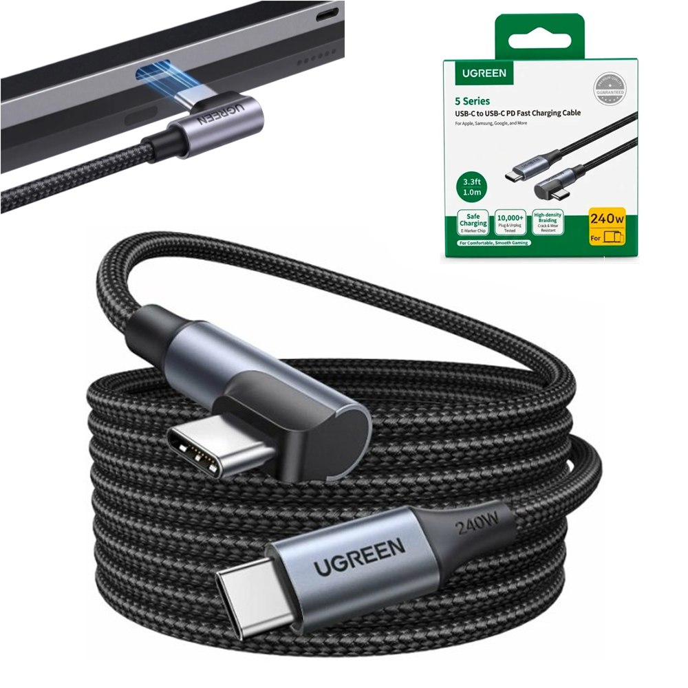 CABLE USB-C A USB-C UGREEN TIPO L 90° 240W PD 3.1 1M 85225 SANTOFA ELECTRONICS S2210 - 3