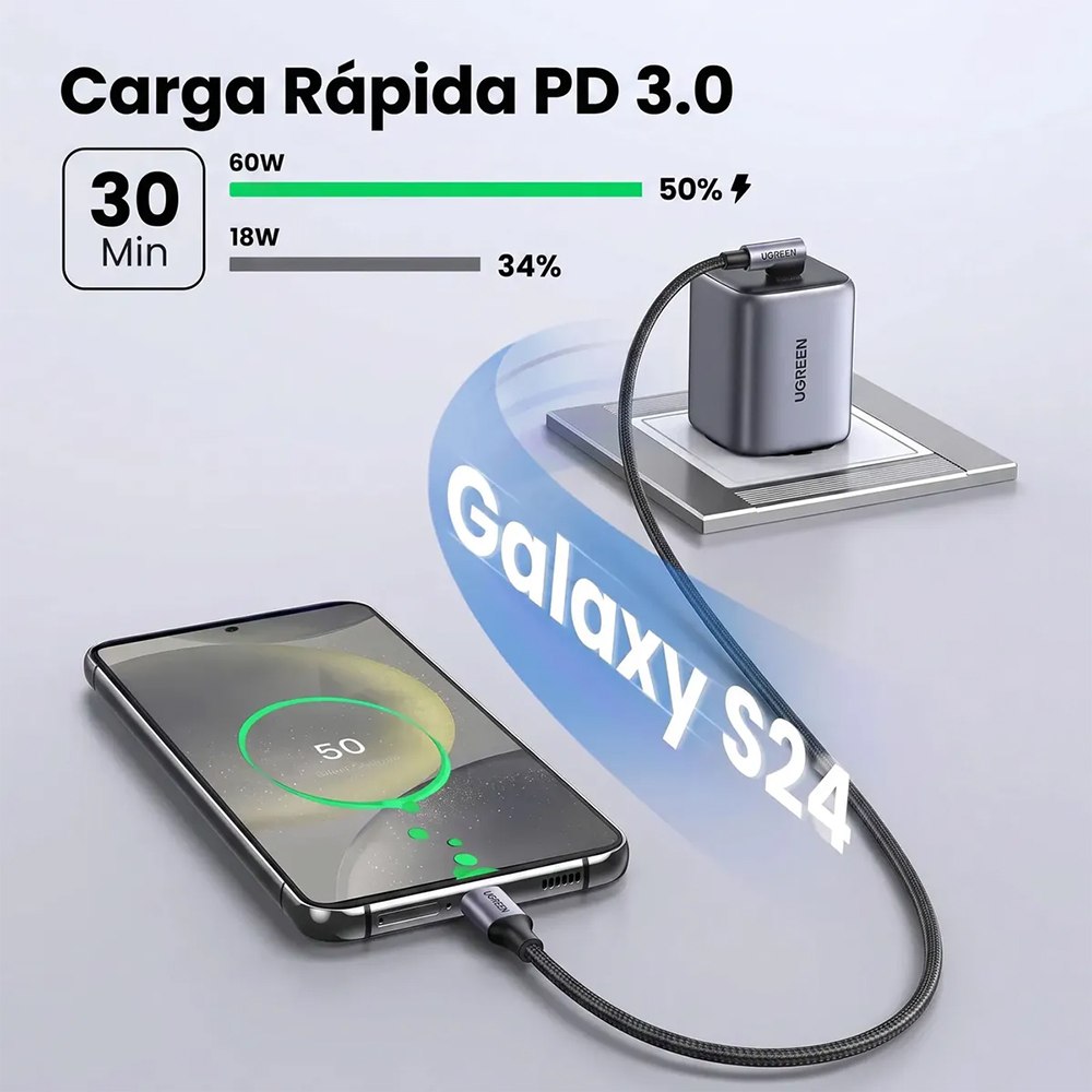 CABLE USB-C A USB-C UGREEN TIPO L 90° 240W PD 3.1 1M 85225 SANTOFA ELECTRONICS S2210 - 6