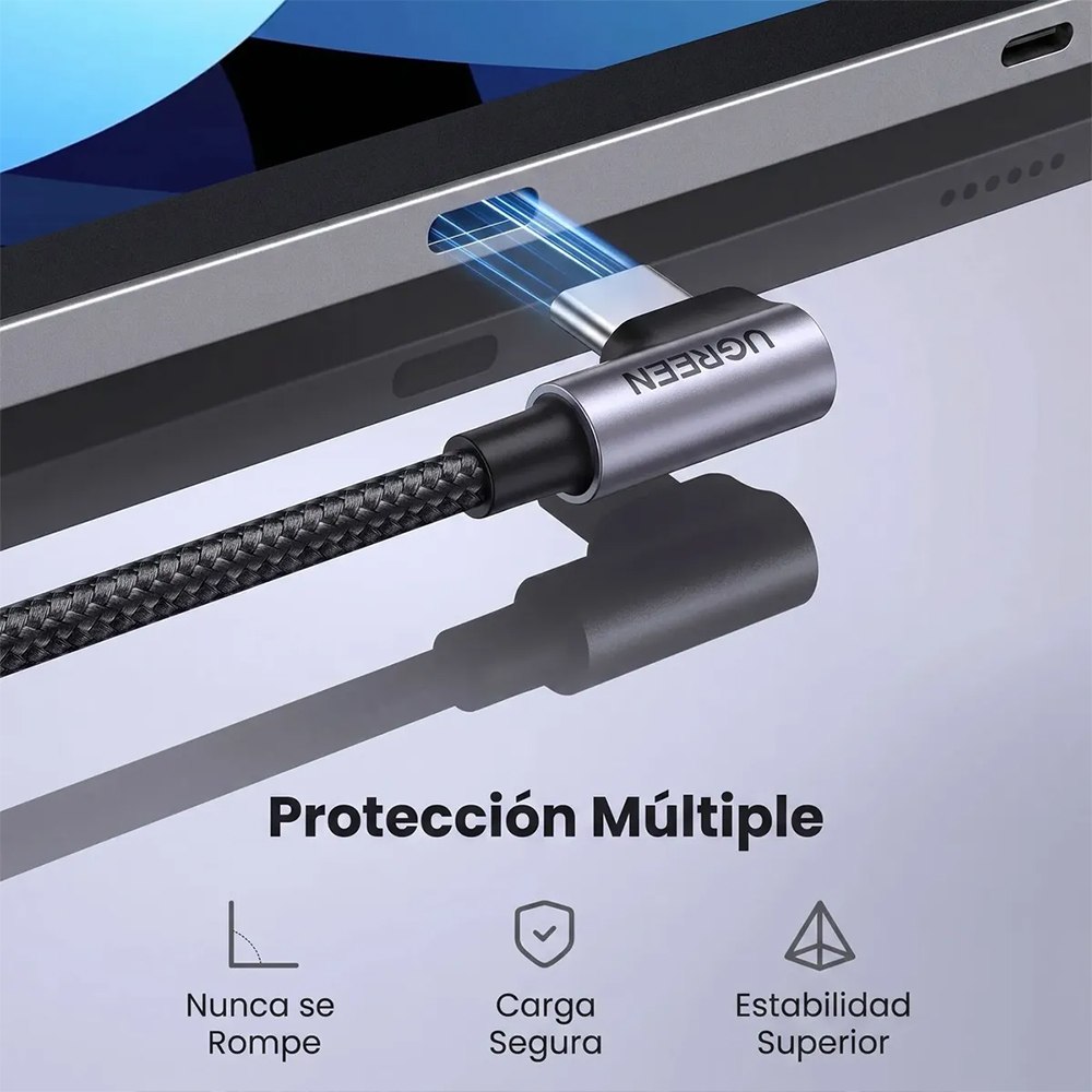 CABLE USB-C A USB-C UGREEN TIPO L 90° 240W PD 3.1 1M 85225 SANTOFA ELECTRONICS S2210 - 9