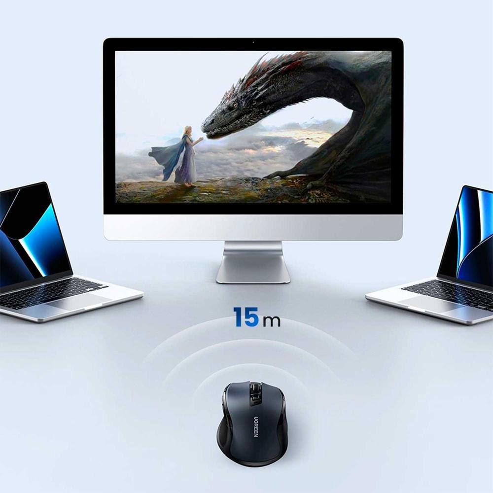 MOUSE INALÁMBRICO ERGONÓMICO UGREEN MU006 DUAL 2.4G + BLUETOOTH 5.0 4000 DPI SILENCIOSO NEGRO 90855 SANTOFA ELECTRONICS S2214 - 10