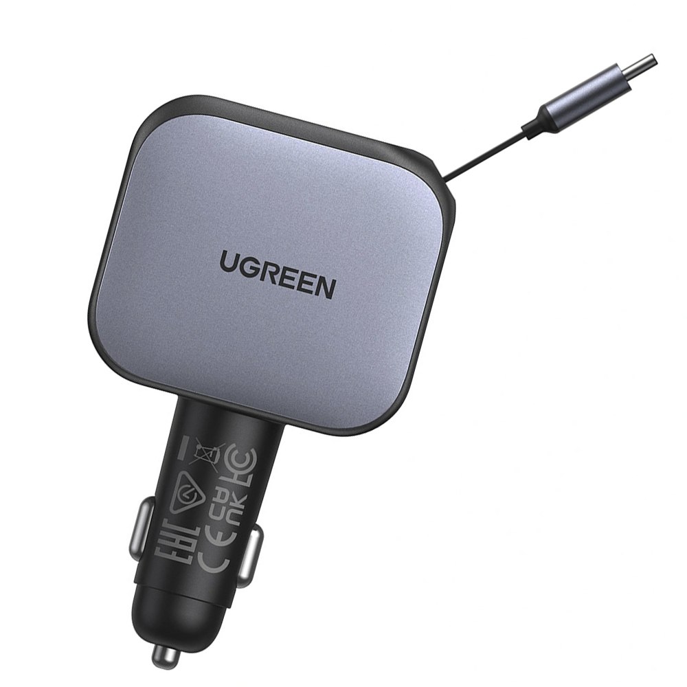 CARGADOR DE AUTO UGREEN 60W CON CABLE RETRÁCTIL USB-C USB-A Y USB-C 55212B SANTOFA ELECTRONICS S2215 - 1