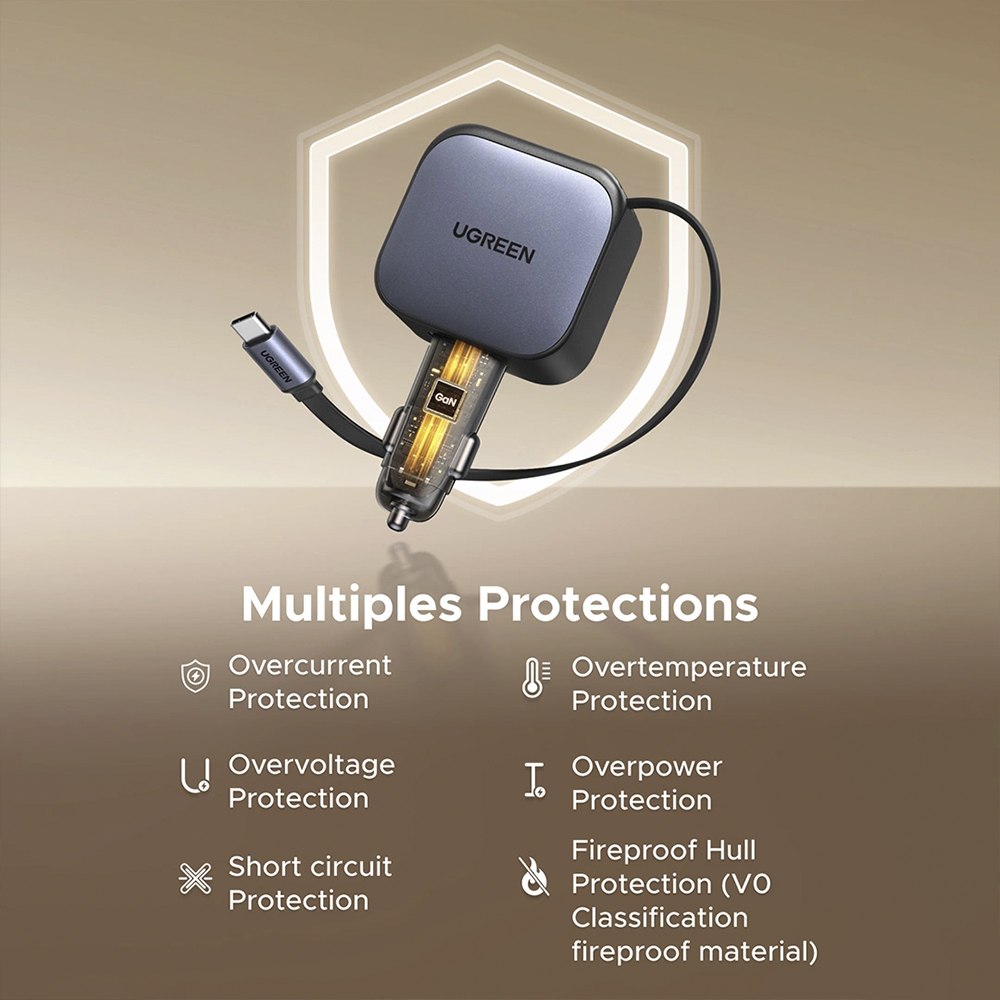 CARGADOR DE AUTO UGREEN 60W CON CABLE RETRÁCTIL USB-C USB-A Y USB-C 55212B SANTOFA ELECTRONICS S2215 - 6