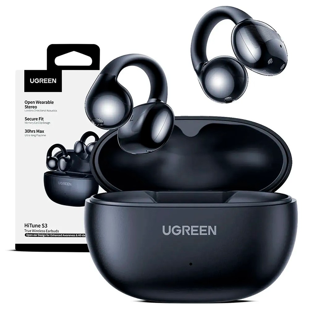 AUDÍFONOS INALÁMBRICOS OPEN-EAR UGREEN HITUNE S3 BLUETOOTH 5.4 CLIP-ON 30H NEGRO 45785 SANTOFA ELECTRONICS S2216 - 1