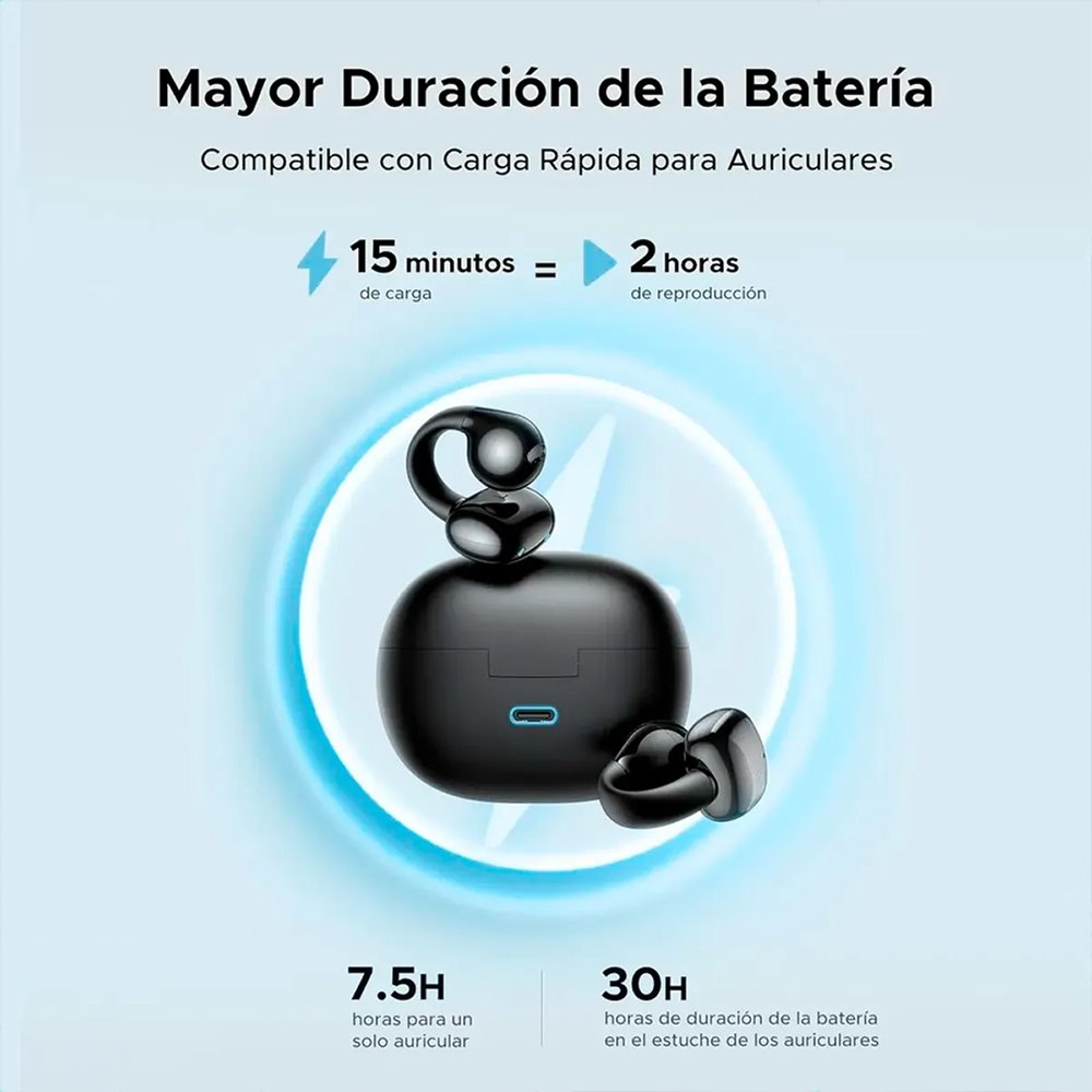 AUDÍFONOS INALÁMBRICOS OPEN-EAR UGREEN HITUNE S3 BLUETOOTH 5.4 CLIP-ON 30H NEGRO 45785 SANTOFA ELECTRONICS S2216 - 8