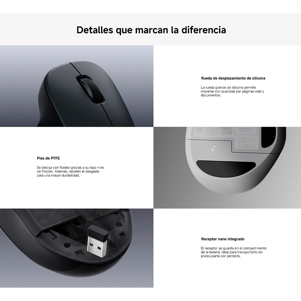 MOUSE INALÁMBRICO XIAOMI WIRELESS MOUSE COMFORT EDITION 2.4GHZ ERGONÓMICO NEGRO SANTOFA ELECTRONICS S2229 - 8