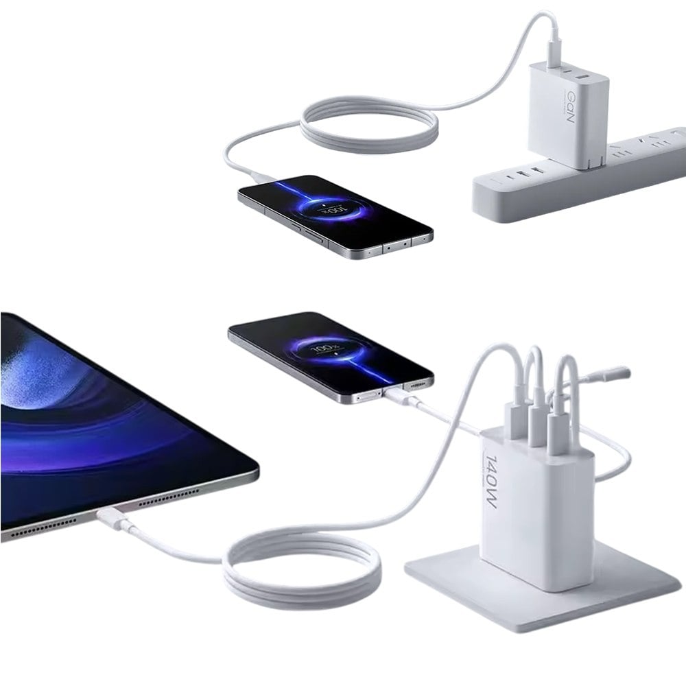 CARGADOR DE PARED XIAOMI 140W GAN TRIPLE PORT 1A2C – CARGA RÁPIDA – CABLE 6A – BLANCO SANTOFA ELECTRONICS S2235 - 3