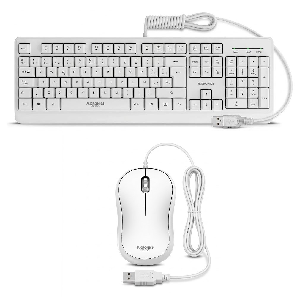 KIT MULTIMEDIA TECLADO Y MOUSE USB MICRONICS NORTON BLANCO – WATERPROOF – UV – 1000 DPI – MIC T100W SANTOTA ELECTRONICS S2240 - 1