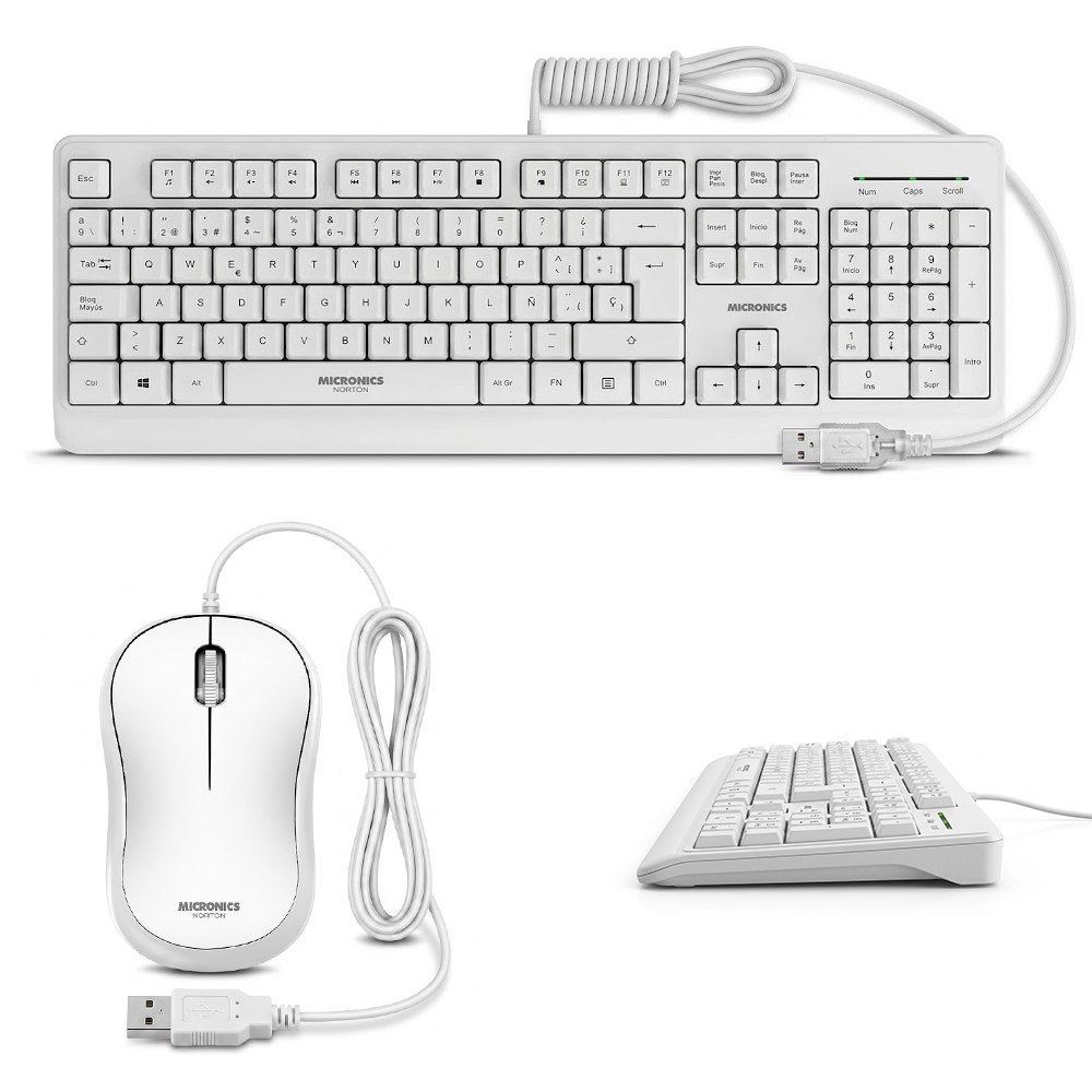 KIT MULTIMEDIA TECLADO Y MOUSE USB MICRONICS NORTON BLANCO – WATERPROOF – UV – 1000 DPI – MIC T100W SANTOTA ELECTRONICS S2240 - 2