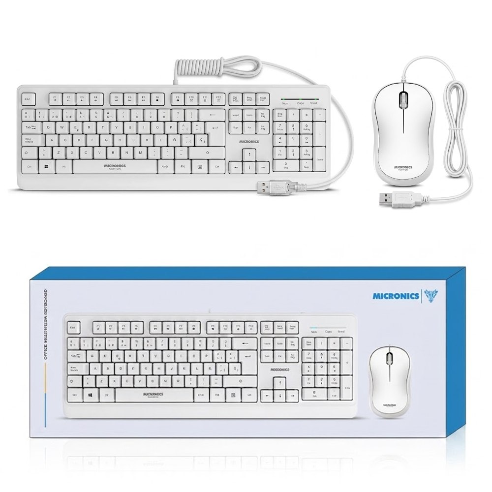 KIT MULTIMEDIA TECLADO Y MOUSE USB MICRONICS NORTON BLANCO – WATERPROOF – UV – 1000 DPI – MIC T100W SANTOTA ELECTRONICS S2240 - 4