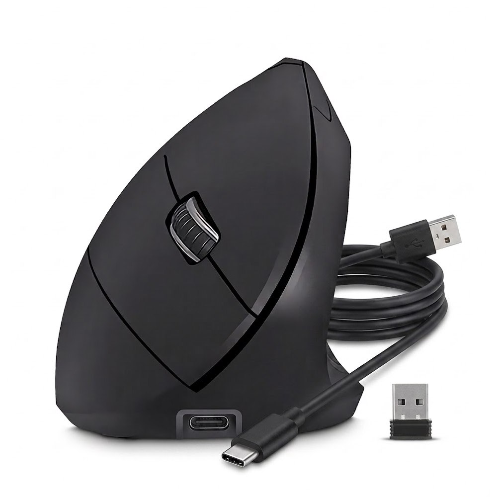 MOUSE VERTICAL INALÁMBRICO CYBERTEL VERTIKAL RECARGABLE USB-C RGB CLICK SILENCIOSO 1600DPI CYB M503RX SANTOFA ELECTRONICS S2246 - 1