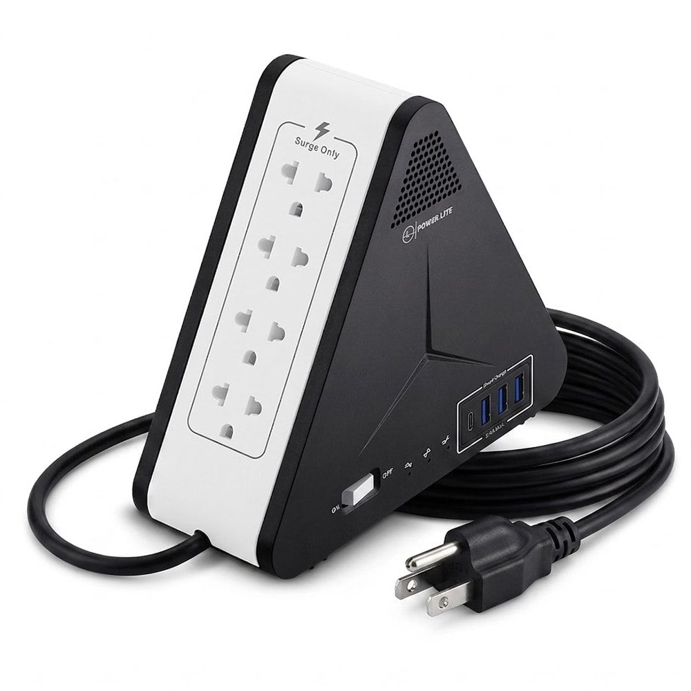 ESTABILIZADOR REGULADOR DE VOLTAJE POWER LITE SIMETRIC PLI-1111U 1100VA 500W 8 TOMAS USB-A USB-C SANTOFA ELECTRONICS S2248 - 1