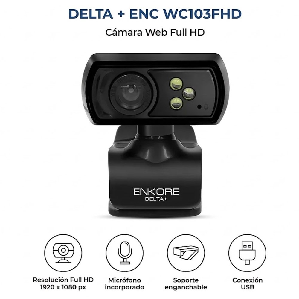 CÁMARA WEB FULL HD ENKORE DELTA+ ENC WC103 1080P 30FPS 3 LEDS MICRÓFONO USB PLUG Y PLAY SANTOFA ELECTRONICS S2249 - 7