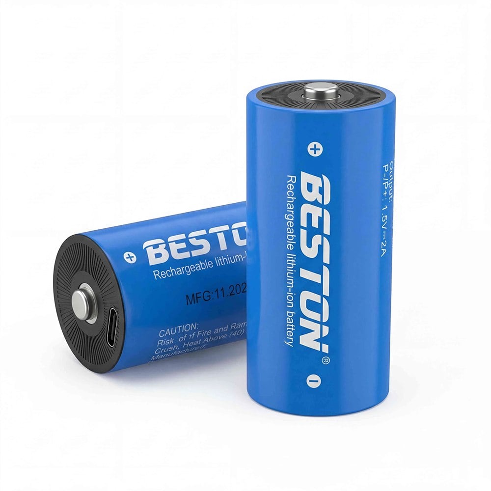 PILAS RECARGABLES TIPO D BESTON DE LITIO USB-C 1.5V 7200MWH 4200MAH PACK X2 SANTOFA ELECTRONICS S2250 - 1