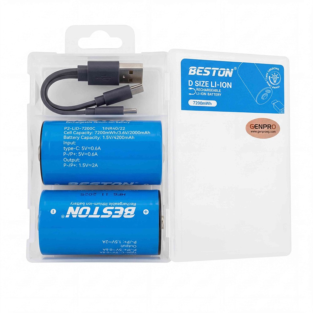 PILAS RECARGABLES TIPO D BESTON DE LITIO USB-C 1.5V 7200MWH 4200MAH PACK X2 SANTOFA ELECTRONICS S2250 - 3