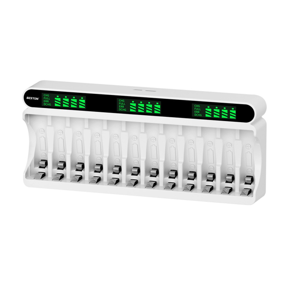 CARGADOR INTELIGENTE BESTON AA AAA NI-MH 12 RANURAS LCD USB-C MICRO USB C9025 SANTOFA ELECTRONICS S2251 - 2