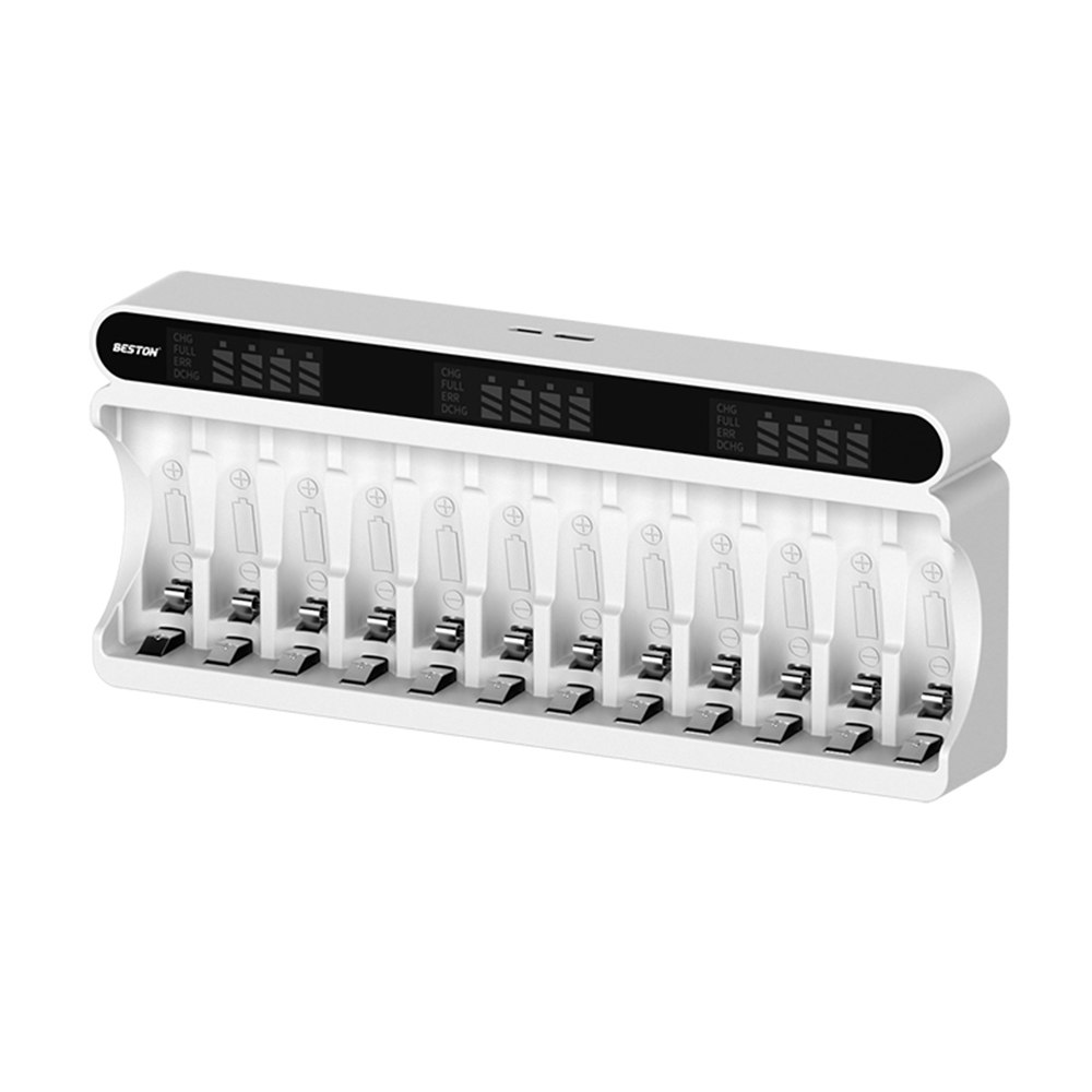 CARGADOR INTELIGENTE BESTON AA AAA NI-MH 12 RANURAS LCD USB-C MICRO USB C9025 SANTOFA ELECTRONICS S2251 - 4