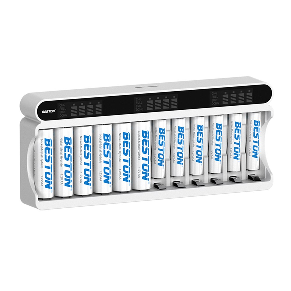 CARGADOR INTELIGENTE BESTON AA AAA NI-MH 12 RANURAS LCD USB-C MICRO USB C9025 SANTOFA ELECTRONICS S2251 - 5