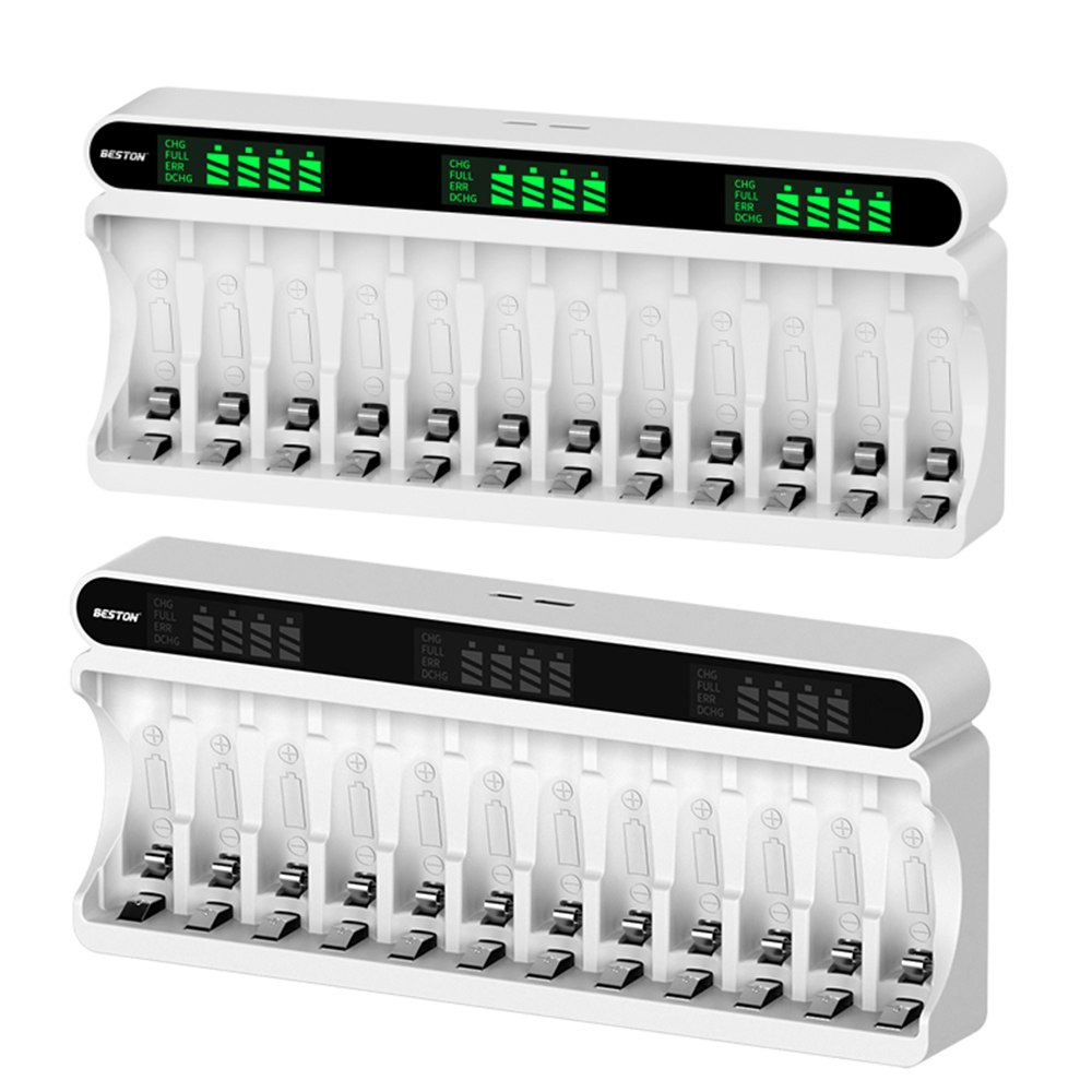CARGADOR INTELIGENTE BESTON AA AAA NI-MH 12 RANURAS LCD USB-C MICRO USB C9025 SANTOFA ELECTRONICS S2251 - 6