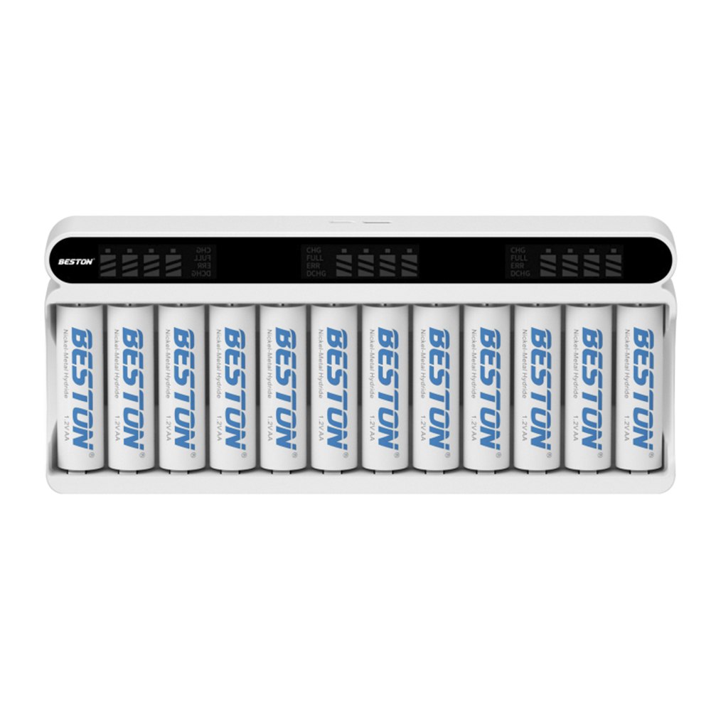 CARGADOR INTELIGENTE BESTON AA AAA NI-MH 12 RANURAS LCD USB-C MICRO USB C9025 SANTOFA ELECTRONICS S2251 - 7