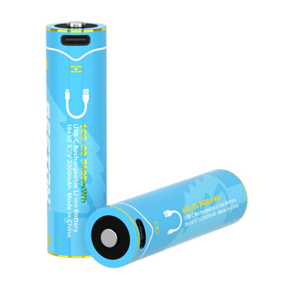 PACK X2 PILAS RECARGABLES 18650 BESTON LITIO 3.7V 2000MAH 7400MWH USB-C 5A SANTOFA ELECTRONICS S2252 - 1