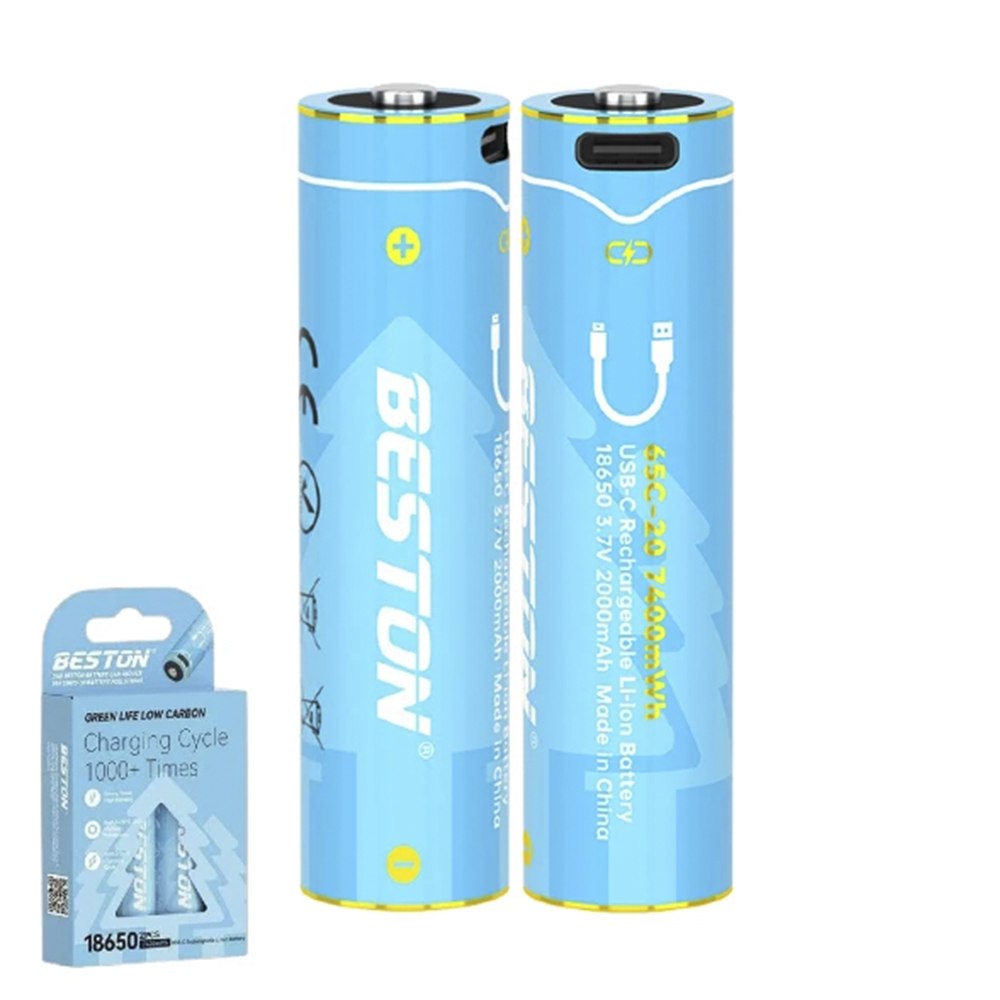 PACK X2 PILAS RECARGABLES 18650 BESTON LITIO 3.7V 2000MAH 7400MWH USB-C 5A SANTOFA ELECTRONICS S2252 - 2