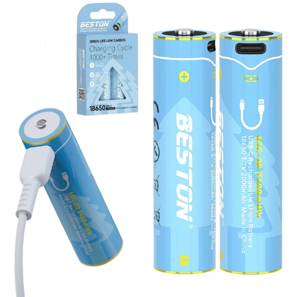 PACK X2 PILAS RECARGABLES 18650 BESTON LITIO 3.7V 2000MAH 7400MWH USB-C 5A SANTOFA ELECTRONICS S2252 - 5