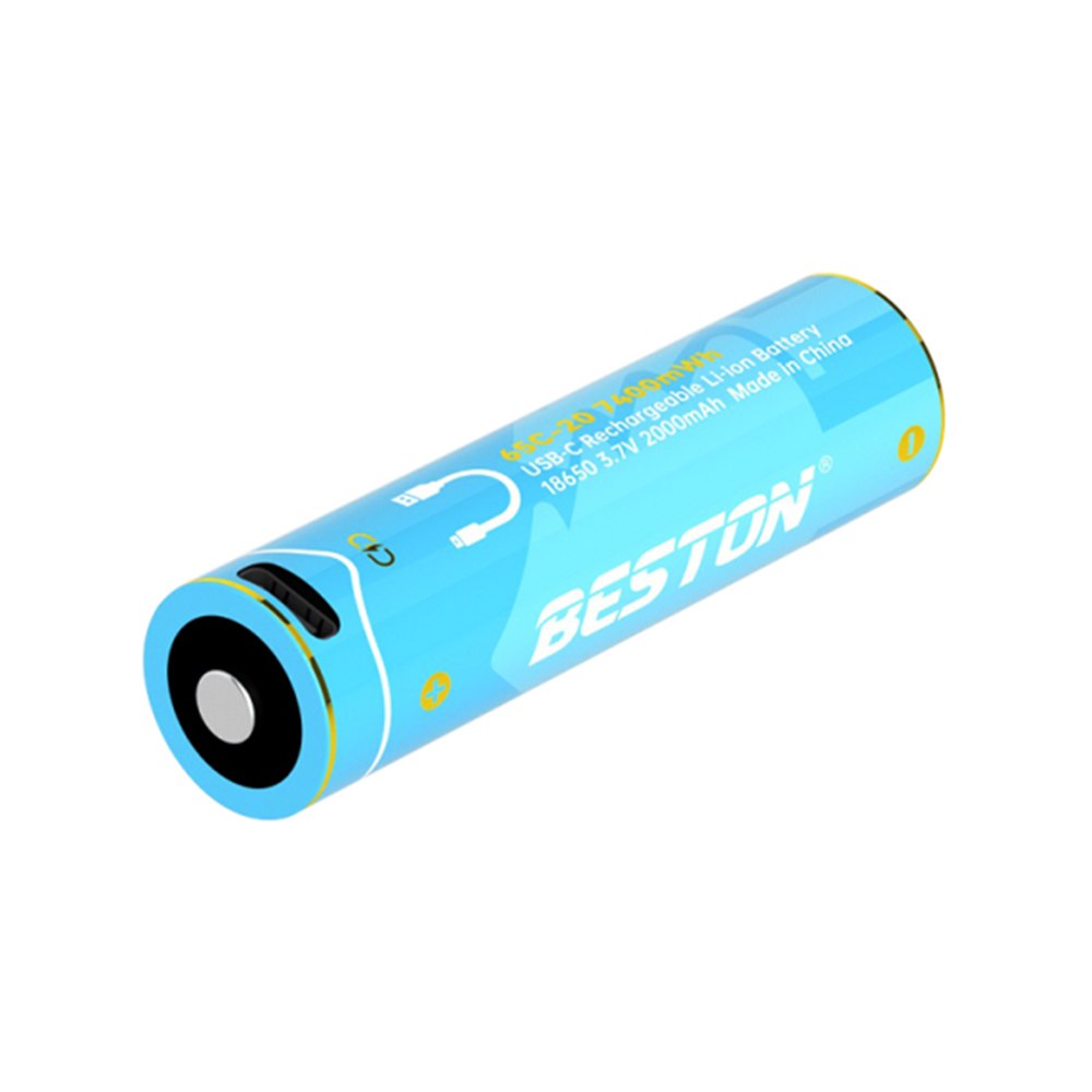 PACK X2 PILAS RECARGABLES 18650 BESTON LITIO 3.7V 2000MAH 7400MWH USB-C 5A SANTOFA ELECTRONICS S2252 - 6
