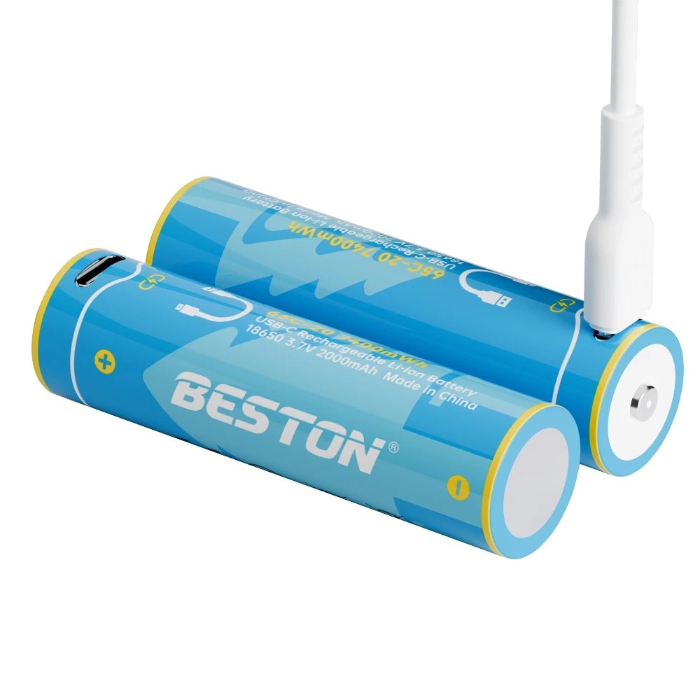 PACK X2 PILAS RECARGABLES 18650 BESTON LITIO 3.7V 2000MAH 7400MWH USB-C 5A SANTOFA ELECTRONICS S2252 - 7