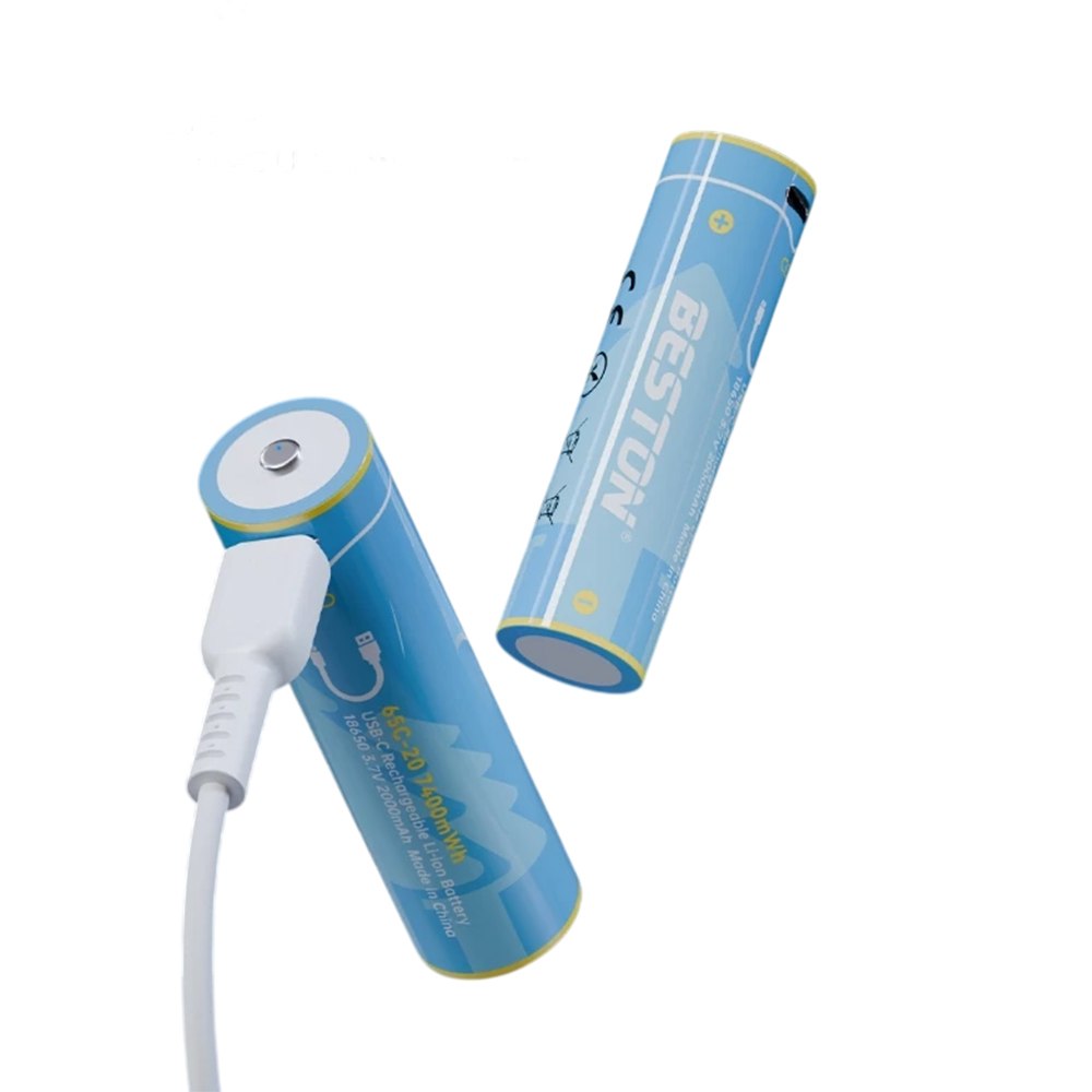 PACK X2 PILAS RECARGABLES 18650 BESTON LITIO 3.7V 2000MAH 7400MWH USB-C 5A SANTOFA ELECTRONICS S2252 - 8