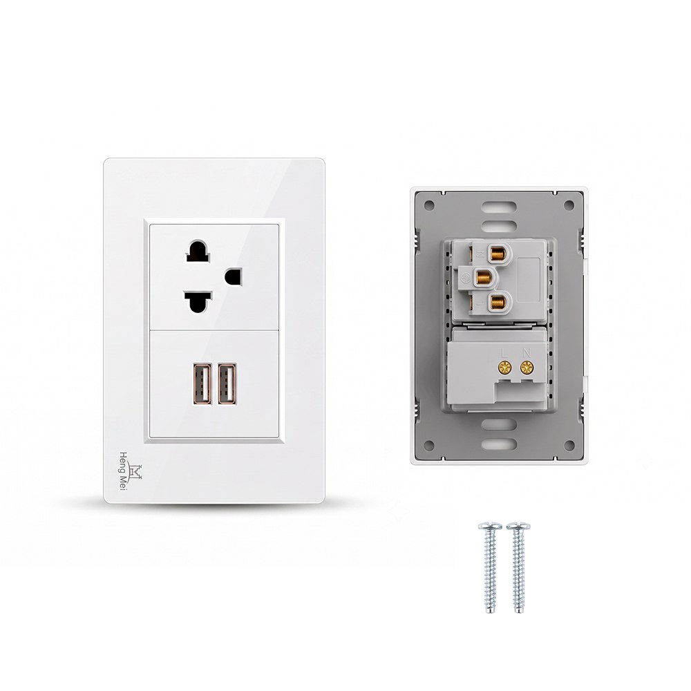 TOMACORRIENTE DE PARED UNIVERSAL HENG MEI 15A 127V-250V CON 2 USB-A – BLANCO SANTOFA ELECTRONICS S2254 - 4