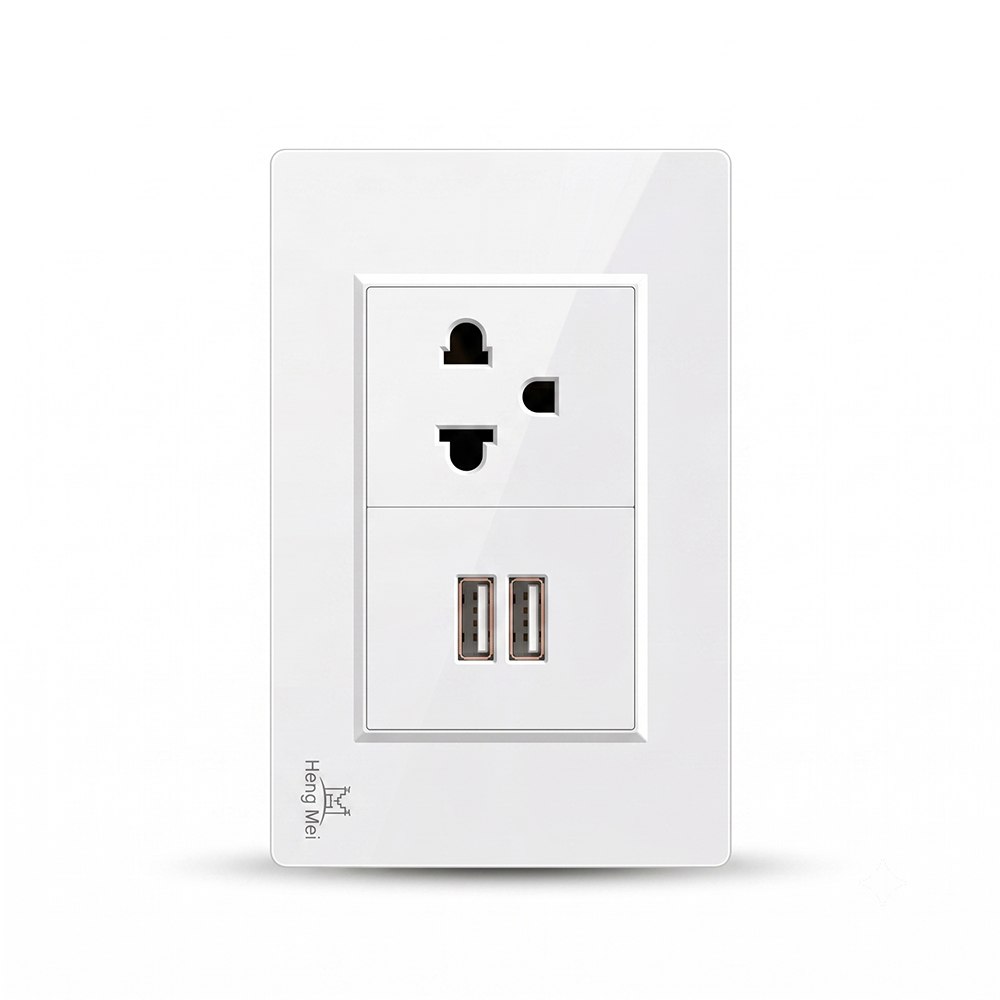 TOMACORRIENTE DE PARED UNIVERSAL HENG MEI 15A 127V-250V CON 2 USB-A – BLANCO SANTOFA ELECTRONICS S2254 - 5