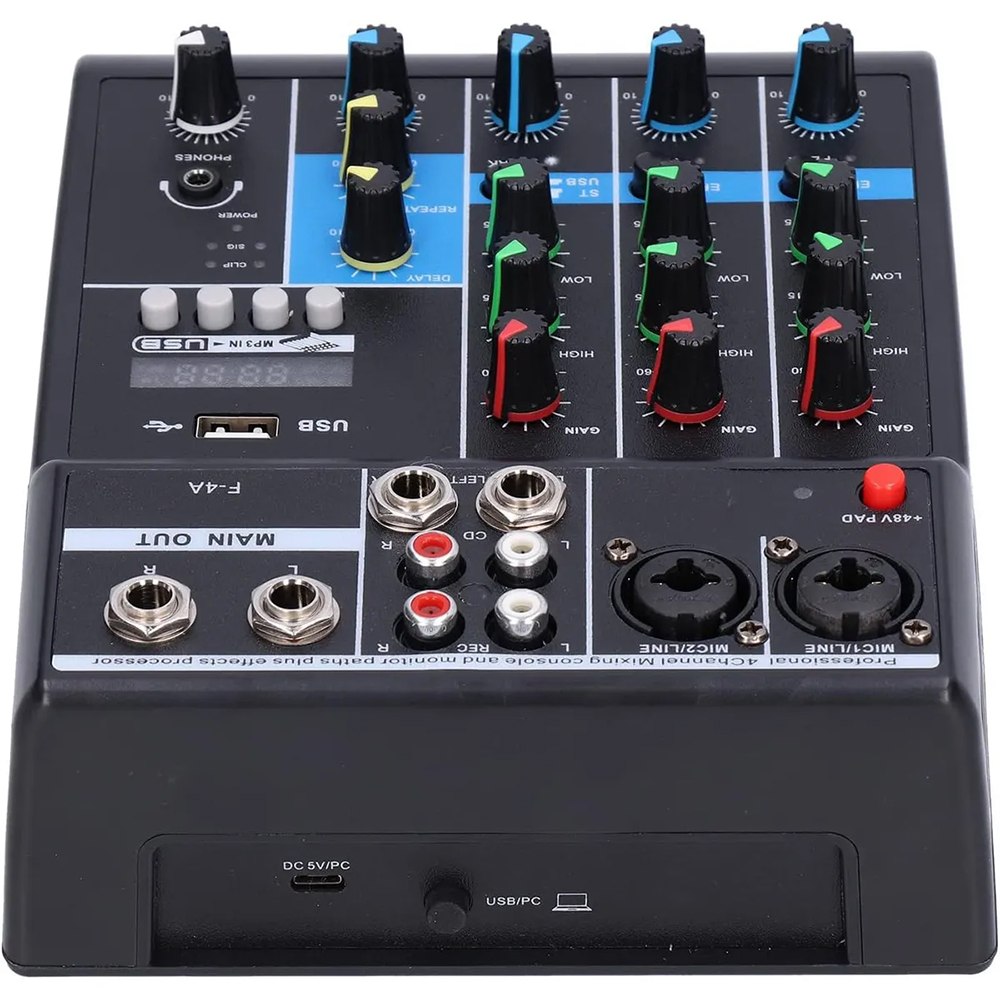 CONSOLA MEZCLADORA DE AUDIO PROFESIONAL F-4A 4 CANALES BLUETOOTH USB PHANTOM +48V TARJETA DE SONIDO – SANTOFA ELECTRONICS S2256 - 3