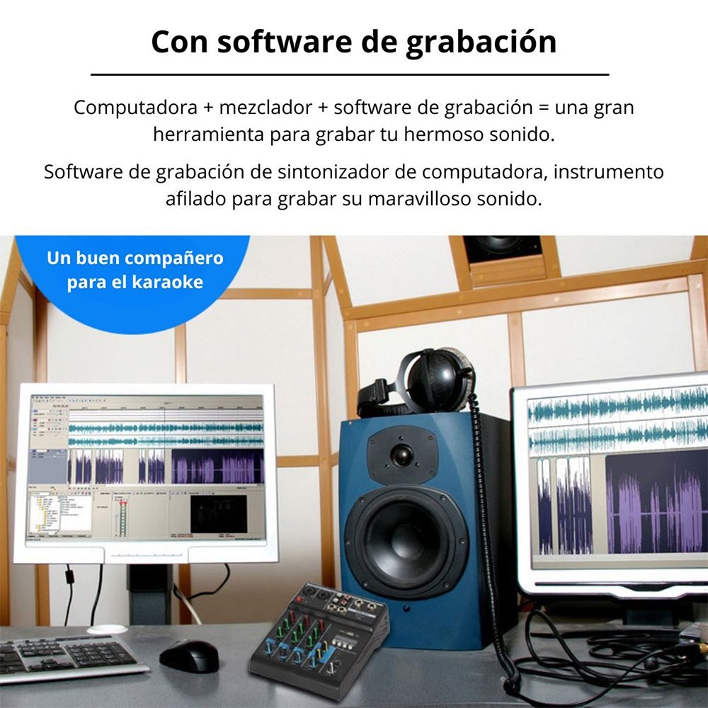 CONSOLA MEZCLADORA DE AUDIO PROFESIONAL F-4A 4 CANALES BLUETOOTH USB PHANTOM +48V TARJETA DE SONIDO – SANTOFA ELECTRONICS S2256 - 8