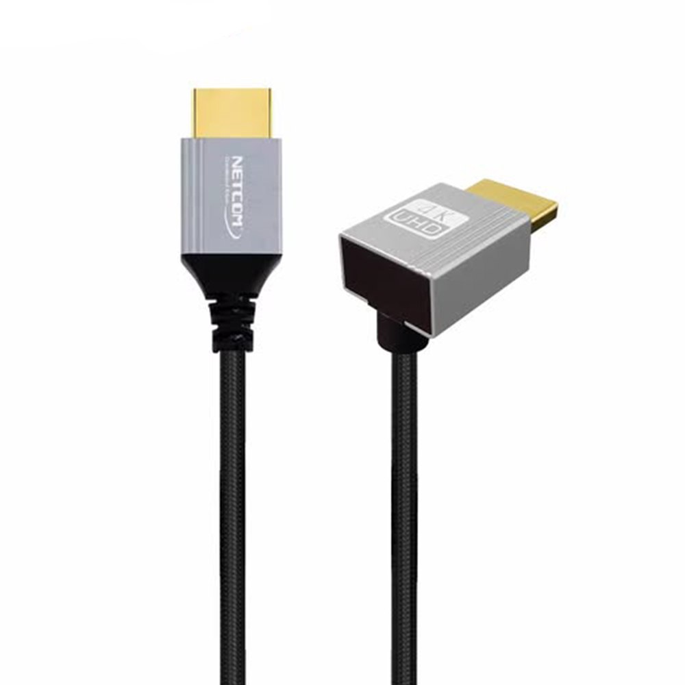 CABLE HDMI 2.0 NETCOM 90° 1.80M 4K 60HZ 18GBPS HDR ARC TRIPLE BLINDAJE TRENZADO –  SANTOFA ELECTRONICS S2259 - 1