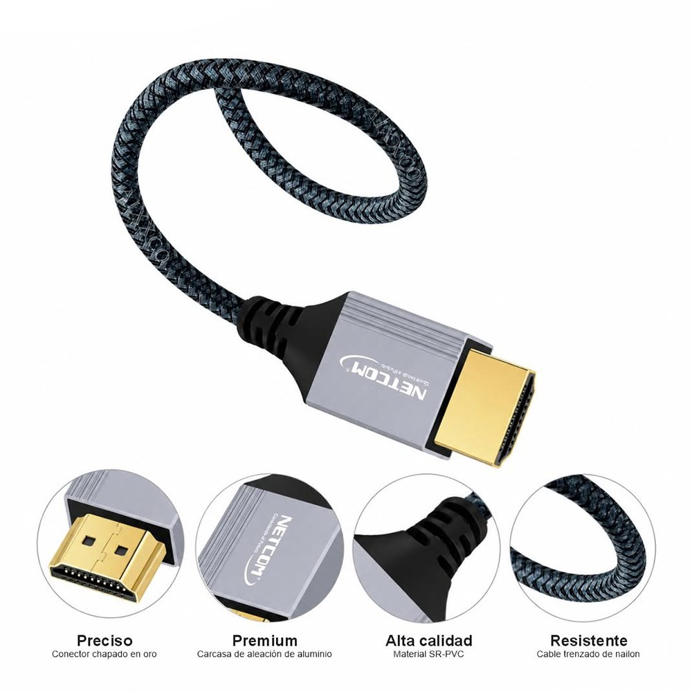 CABLE HDMI 2.0 NETCOM 90° 1.80M 4K 60HZ 18GBPS HDR ARC TRIPLE BLINDAJE TRENZADO –  SANTOFA ELECTRONICS S2259 - 2