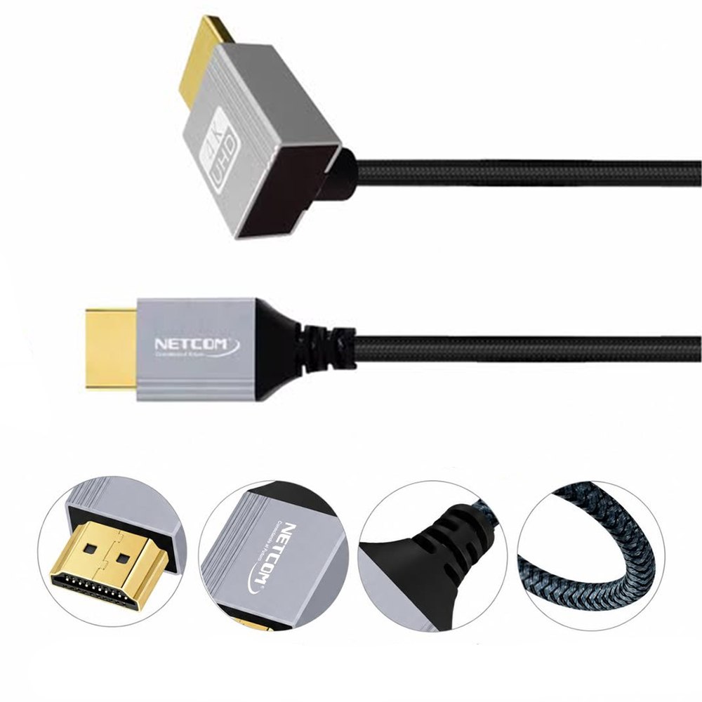 CABLE HDMI 2.0 NETCOM 90° 1.80M 4K 60HZ 18GBPS HDR ARC TRIPLE BLINDAJE TRENZADO –  SANTOFA ELECTRONICS S2259 - 3