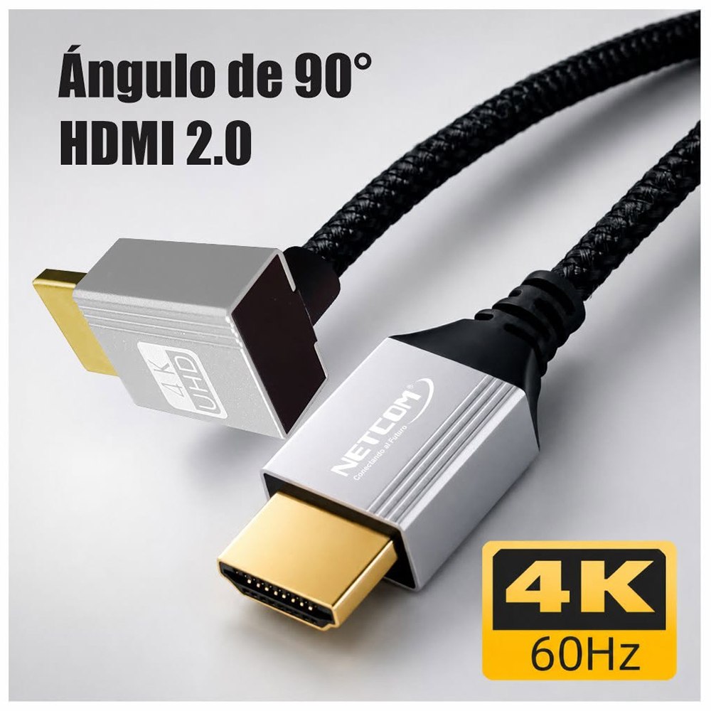 CABLE HDMI 2.0 NETCOM 90° 1.80M 4K 60HZ 18GBPS HDR ARC TRIPLE BLINDAJE TRENZADO –  SANTOFA ELECTRONICS S2259 - 4