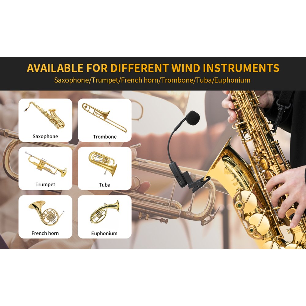 MICRÓFONO INALÁMBRICO 2.4G PARA SAXOFÓN E INSTRUMENTOS DE VIENTO 30M CLIP RECARGABLE JACK 6.35MM – SANTOFA ELECTRONICS  S2262 - 4