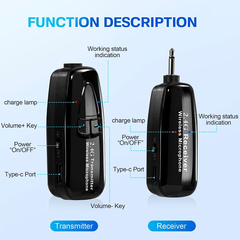 MICRÓFONO INALÁMBRICO 2.4G PARA SAXOFÓN E INSTRUMENTOS DE VIENTO 30M CLIP RECARGABLE JACK 6.35MM – SANTOFA ELECTRONICS  S2262 - 5