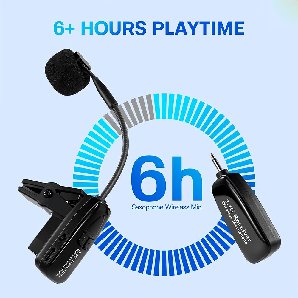 MICRÓFONO INALÁMBRICO 2.4G PARA SAXOFÓN E INSTRUMENTOS DE VIENTO 30M CLIP RECARGABLE JACK 6.35MM – SANTOFA ELECTRONICS  S2262 - 8