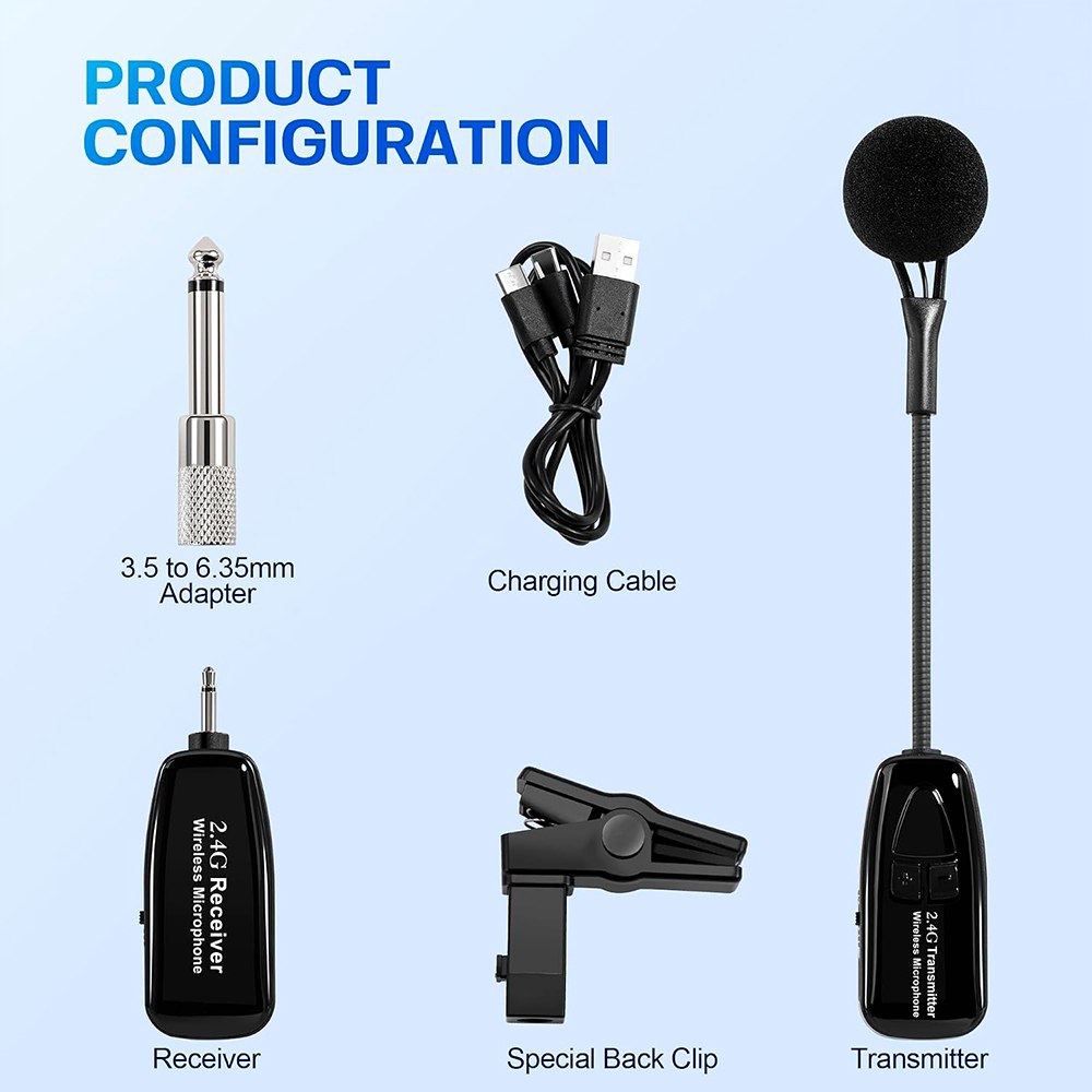 MICRÓFONO INALÁMBRICO 2.4G PARA SAXOFÓN E INSTRUMENTOS DE VIENTO 30M CLIP RECARGABLE JACK 6.35MM – SANTOFA ELECTRONICS  S2262 - 9