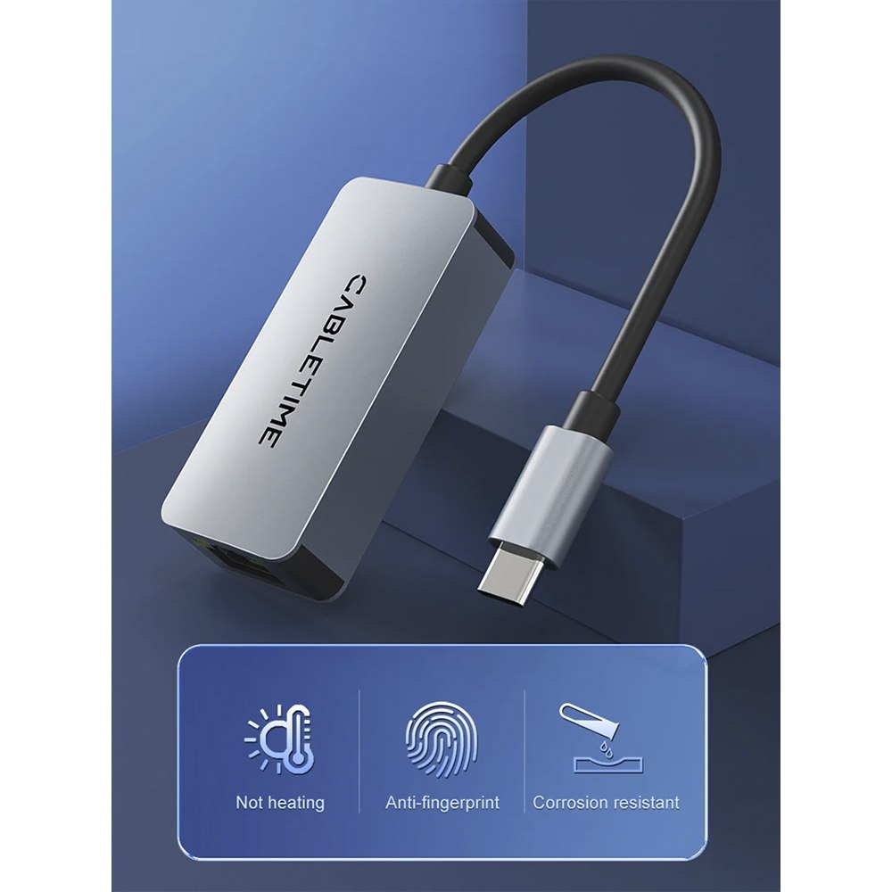 ADAPTADOR USB-C A ETHERNET RJ45 2.5G CABLETIME 2500MBPS GIGABIT ALUMINIO PLUG Y PLAY – CB57G SANTOFA ELECTRONICS S2264 - 5