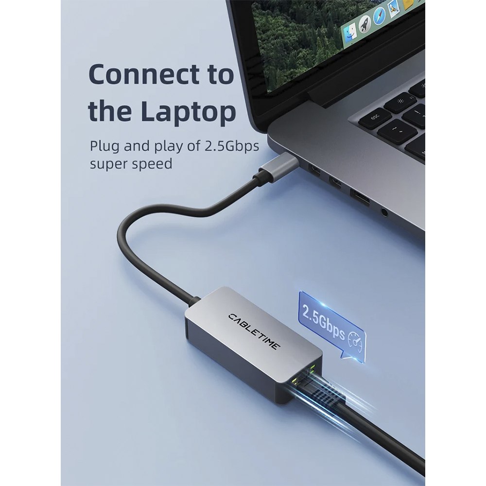ADAPTADOR USB-C A ETHERNET RJ45 2.5G CABLETIME 2500MBPS GIGABIT ALUMINIO PLUG Y PLAY – CB57G SANTOFA ELECTRONICS S2264 - 7