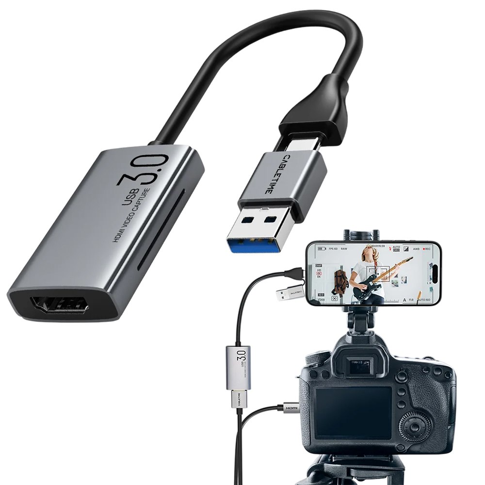 CAPTURADORA DE VIDEO HDMI A USB 3.0 / USB-C CABLETIME 4K 30HZ 1080P 60FPS OBS STREAMING – CB65G S2265 - 2