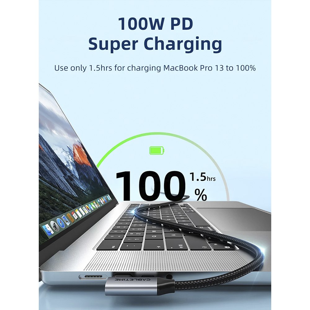 CABLE USB-C A USB-C CABLETIME 100W 20GBPS 4K 60HZ 90° CU24H SANTOFA ELECTRONICS S2269 - 6