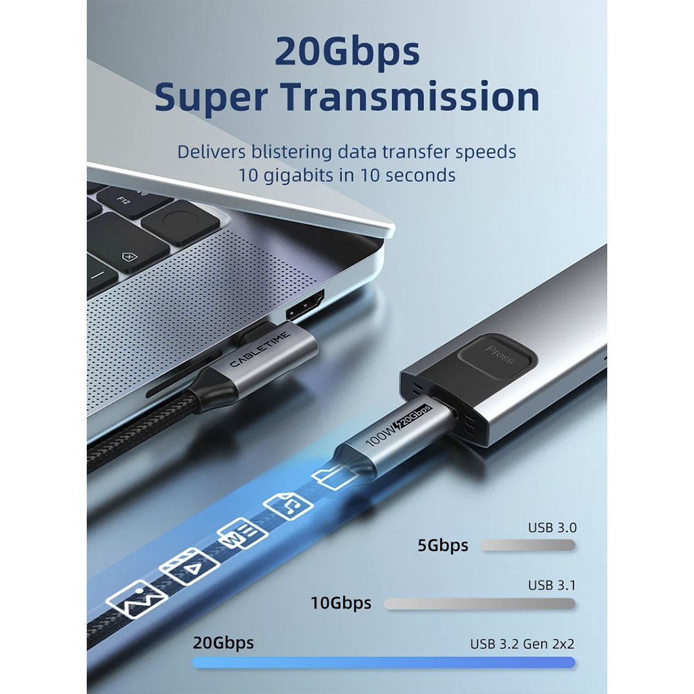 CABLE USB-C A USB-C CABLETIME 100W 20GBPS 4K 60HZ 90° CU24H SANTOFA ELECTRONICS S2269 - 7